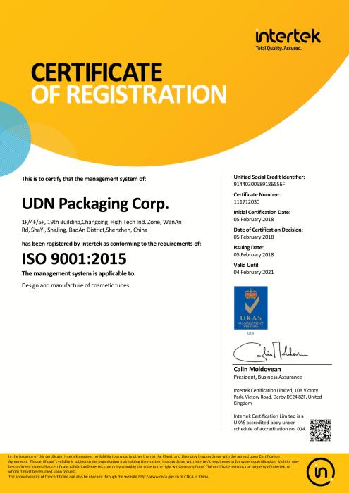 UDN has been awarded ISO 9001:2015